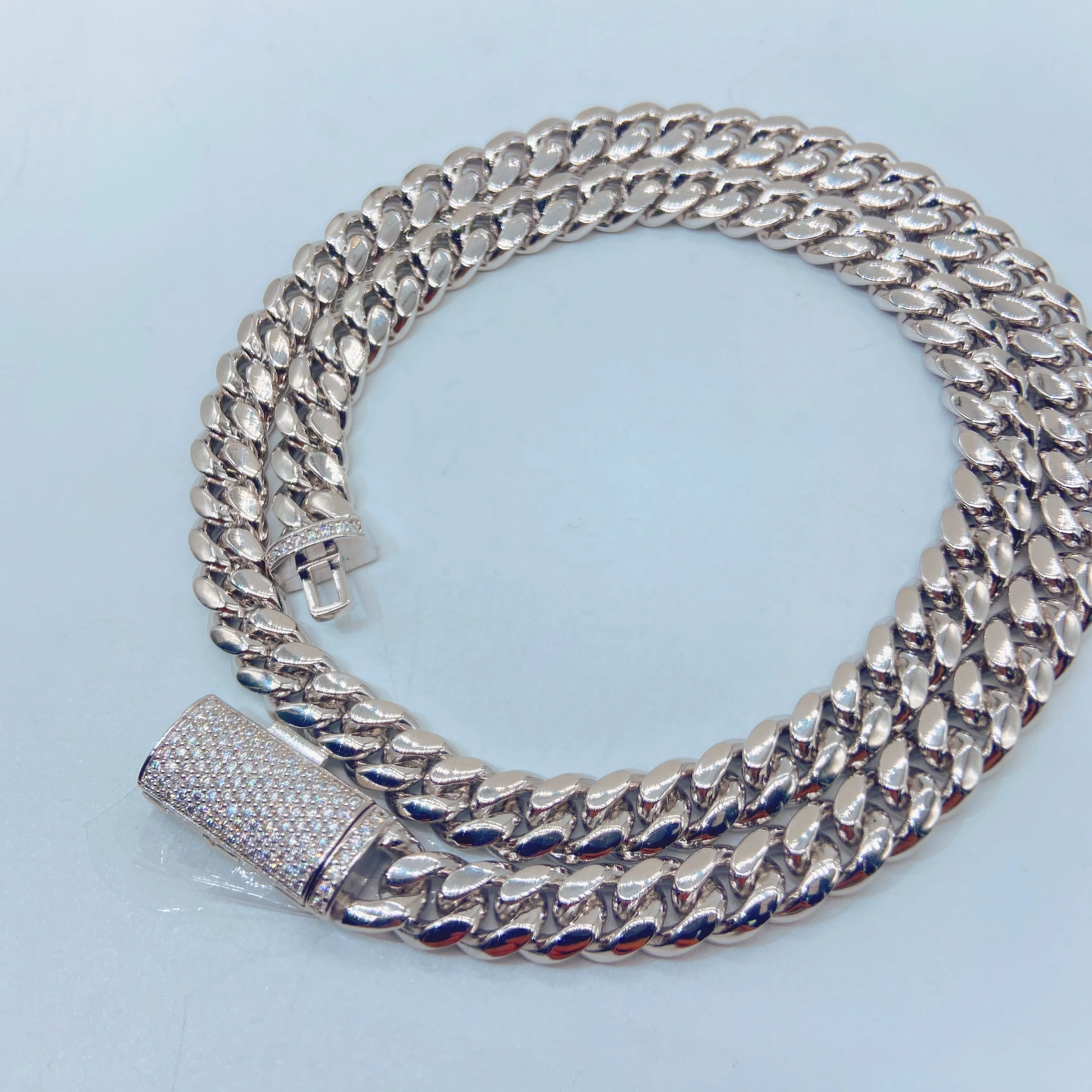 Ready to Ship Moissanite Clasp Lock 8MM Cuban Miami Link Sterling Silver 925 Chain Necklace