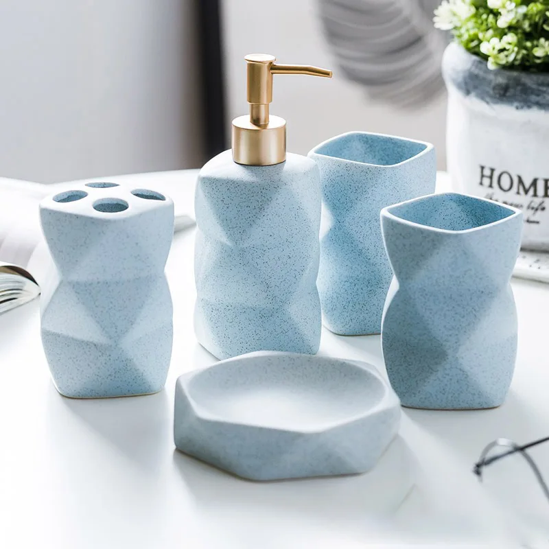 Wholesale Bulk Nordic Matte Pink Hotel Home Bathroom Accessories Set Cheap Ceramic Bathroom Set
