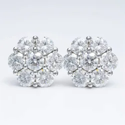 Кластера цветок дизайн унисекс Муассанит серьги для мужчин в стиле хип-хоп, 925 стерлингового серебра Муассанит серьги-гвоздики для женщин