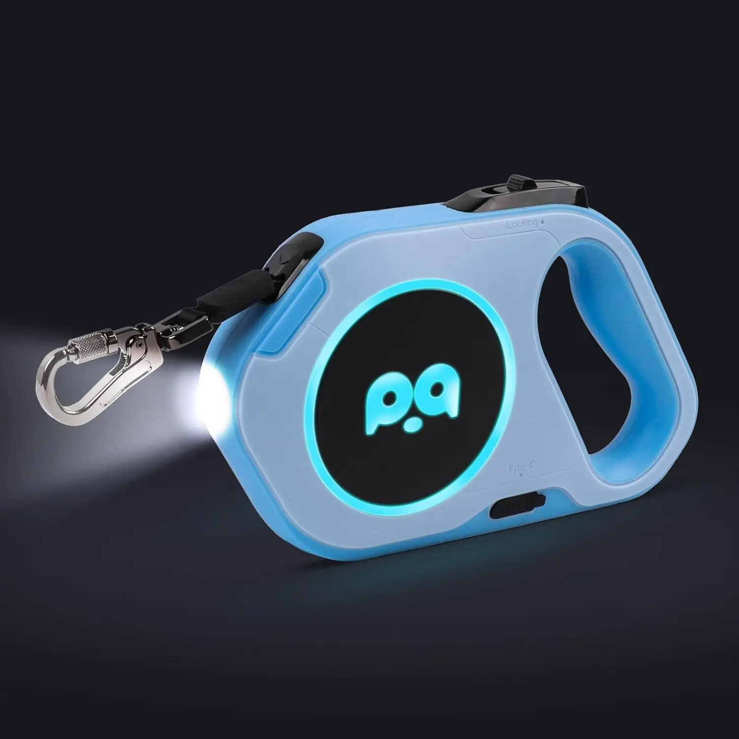 Retractable Dog Leash with Rechargeable LED Light - Strong Nylon Tape for Night Walks up to 88lbs Pet - 360 Tangle-Free