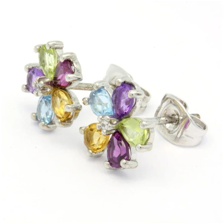 18K 14K 9K White Gold Luxury Flower diamond colorful earrings  jewelry set gift For lady