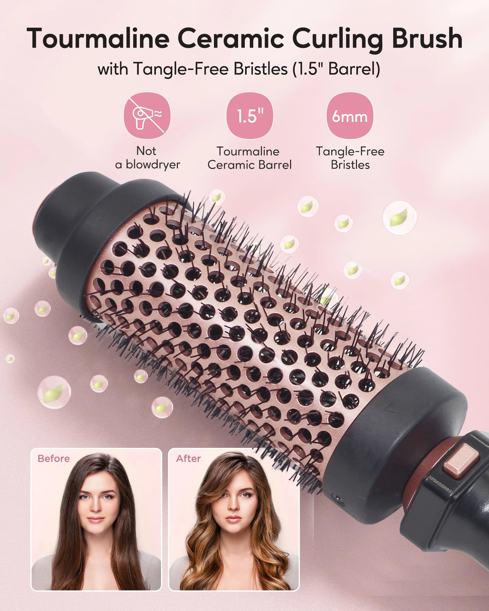 Ceramic Tourmaline Coating Barrel Heat Heated Electric Multi Removable Hair Heat Brush Round Curling Iron
