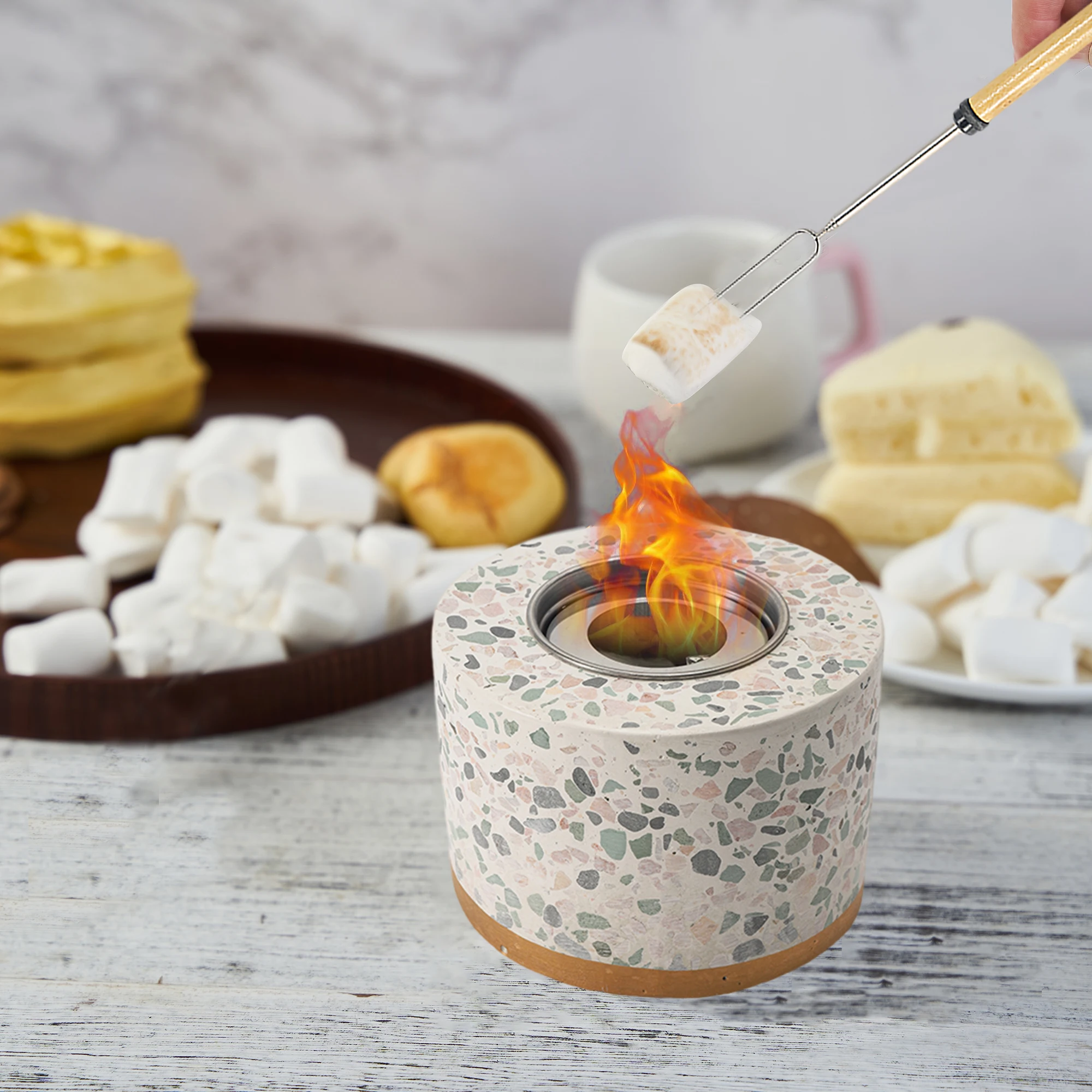 Портативная наружная и комнатная бетонная настольная чаша для костра, столешница для биоэтанола, горит Костровая яма с палочками для жарки