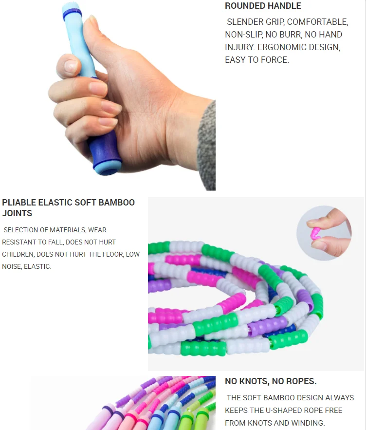 Beaded Jump Rope Rainbow Cord All White Segmented Long Handle Fitness Plastic Bead Jump Rope