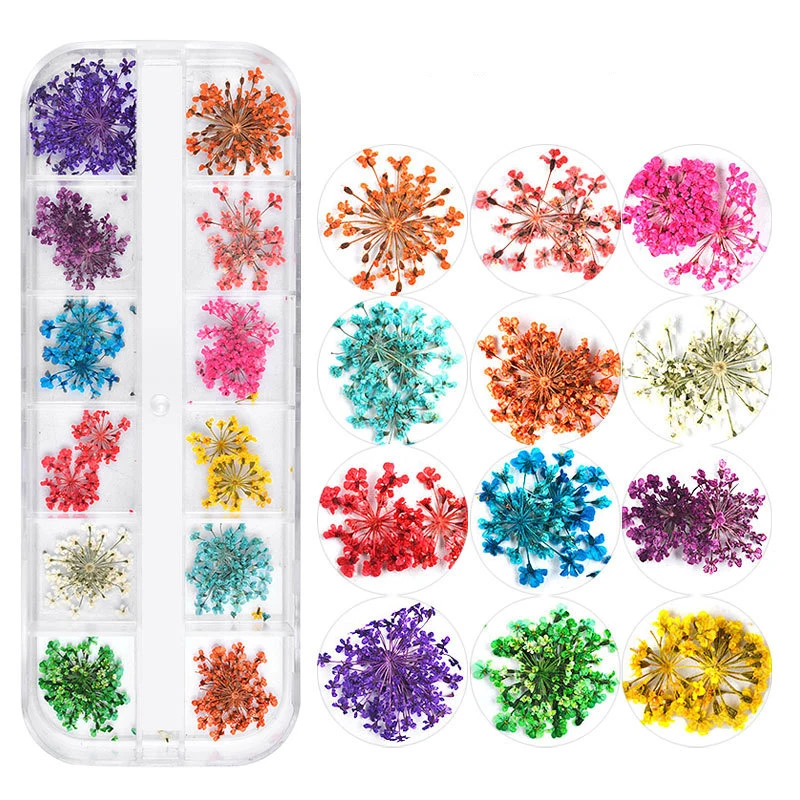 Real Natural Dry Flowers 3D Art Sticker For Nails Decals Charms Nail Decorations