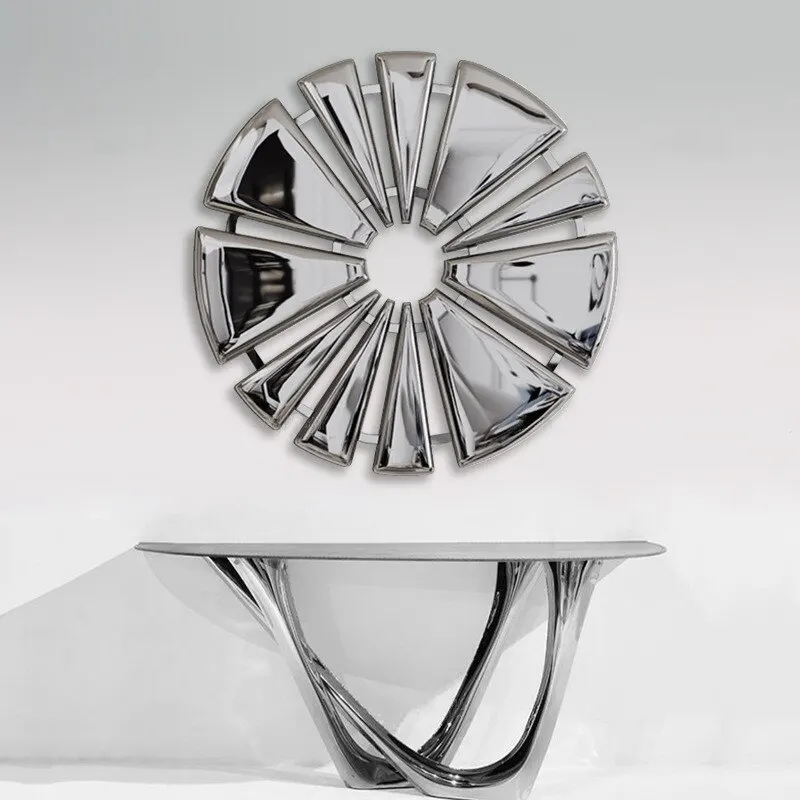 Model room metal living room dining room sofa background wall stainless steel wall decoration creative wall hanging pieces