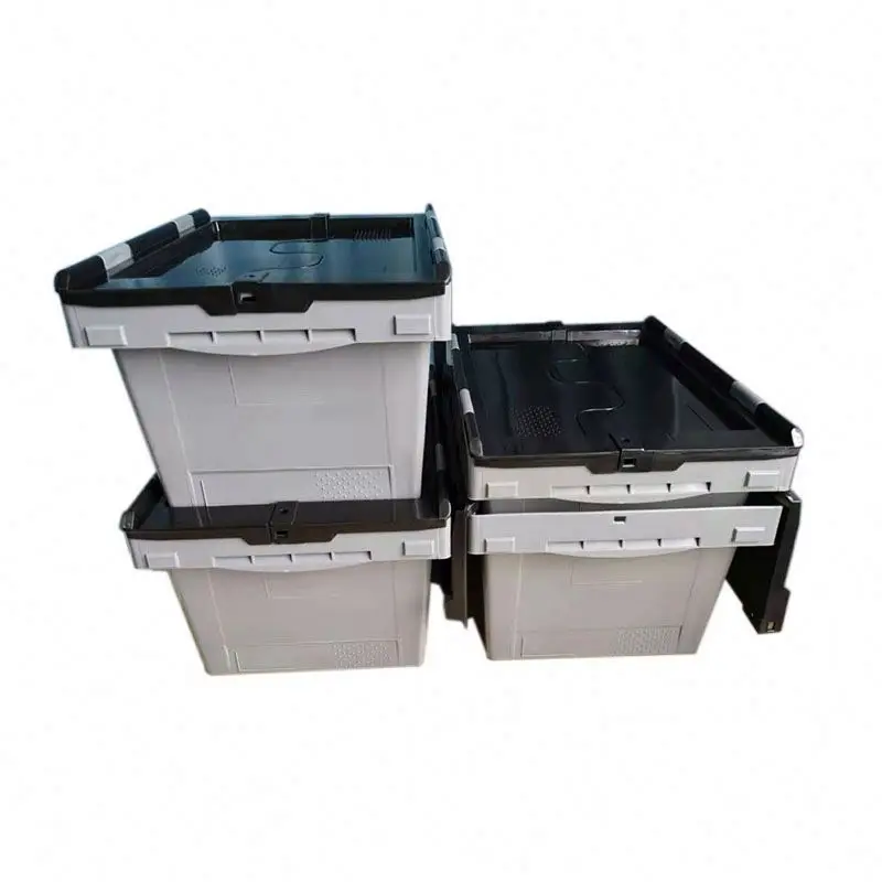 410*300*240 Wholesale cheap moving stackable tote logistics transport folding lid cover plastic crates for vegetables