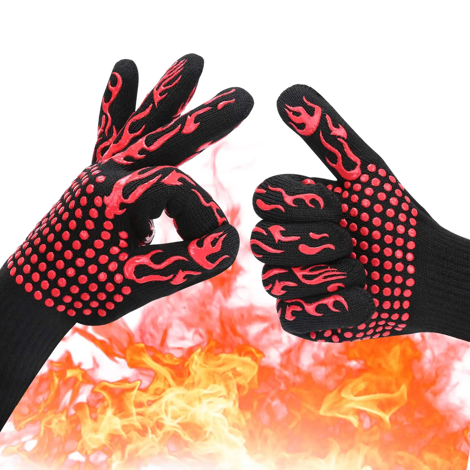 BBQ Gloves Heat Resistant Kitchen Oven Mitts Professional Long Heat Resistant Cooking Gloves for Grill,Grilling,Smoker,Barbeque