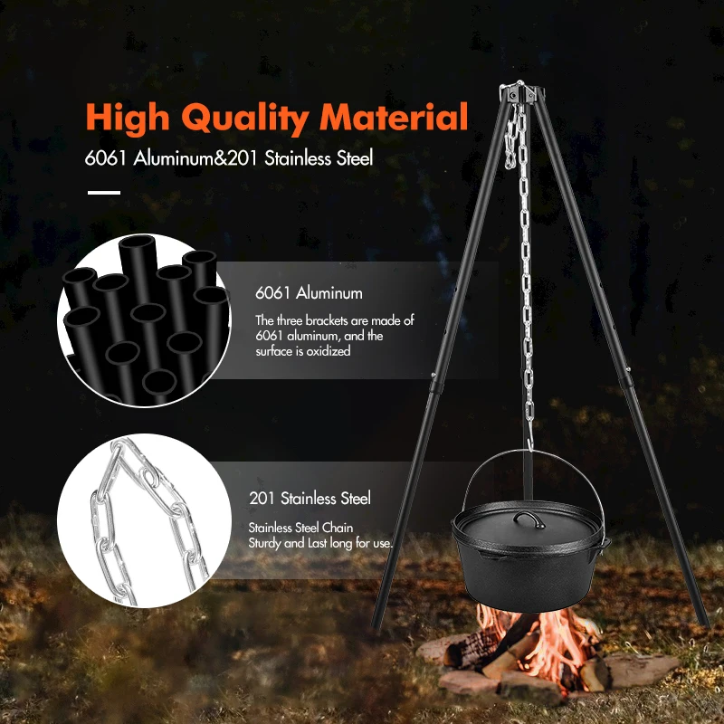 KingGear Outdoor Camping Portable Grill Hanging Pot Rack Aluminum Camping Tripod Grill for Barbeque Fire Pit