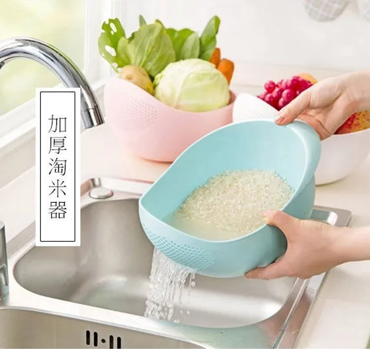 Thickened Food Grade Plastic Rice Washer Strainer washing colander with Handle for Vegetables and Fruits Water Drain bowl