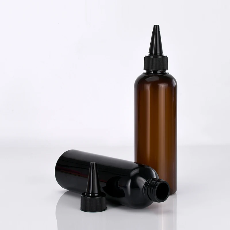 Eco-Friendly 4 oz 6 oz 8 oz PCR Plastic Dispensing Squeeze Bottles with Screw Cap for Hair Oil Die Nozzle Applicator Twist Top