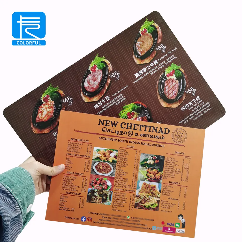 High Quality Club Menu Custom Design Waterproof PP PVC Menu Hotel Restaurant Menu