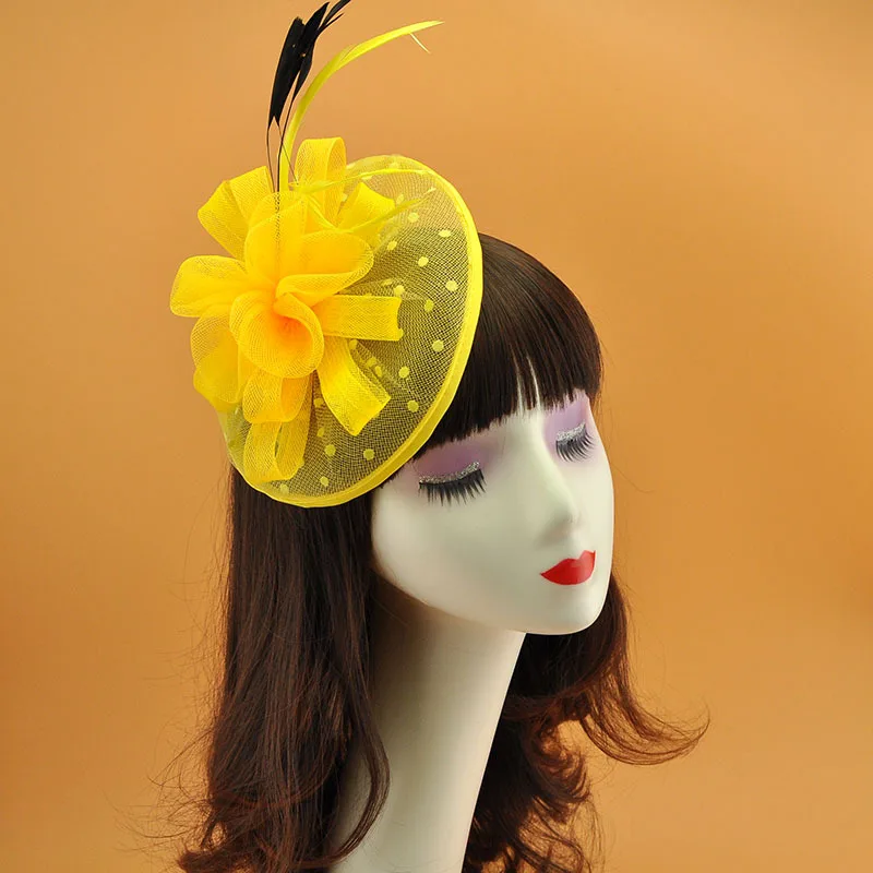Women Bridal Wedding Headdress Dot Veil  Mesh Feather Hair Accessories Cocktail Headwear Evening Tea Party Derby Fascinators Hat