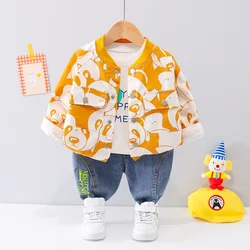 Children Cotton Wear Suits Boys Cartoon Print Panda T-shirt Pants 3Pcs Spring Autumn Sport Clothes