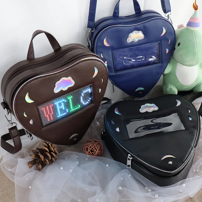 New Arrival Xinmei Bag Customized Heart Shape Purse with Led Screen Dynamic Led Pixel Backpack Holographic