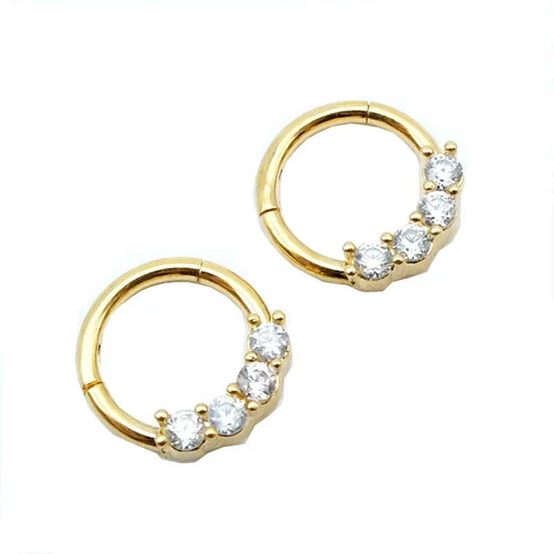 septum Clicker piercing Hoop Ring Hinged Segment nose Ring   zircon four-stone  piercing
