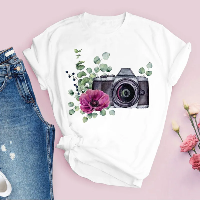 Wholesale High Quality Simple fashion summer blouse women printed crew neck white t shirts short sleeves woman tshirt
