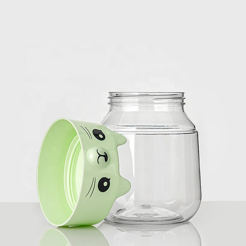 Cute cartoon  430ml 450ml PET plastic packaging bottle children snack candy cookies storage PET jars
