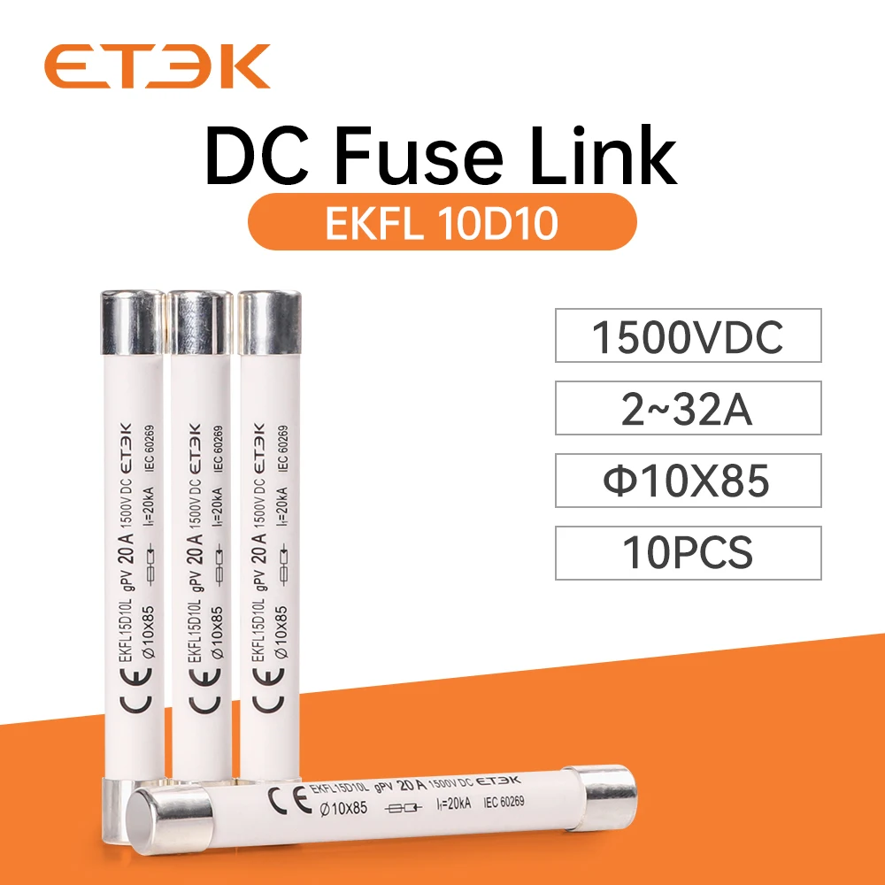 ETEK fuse link 1500vDC low voltage KEFL15D10L 20KA fuses 10x85mm 2-32A DC fuse