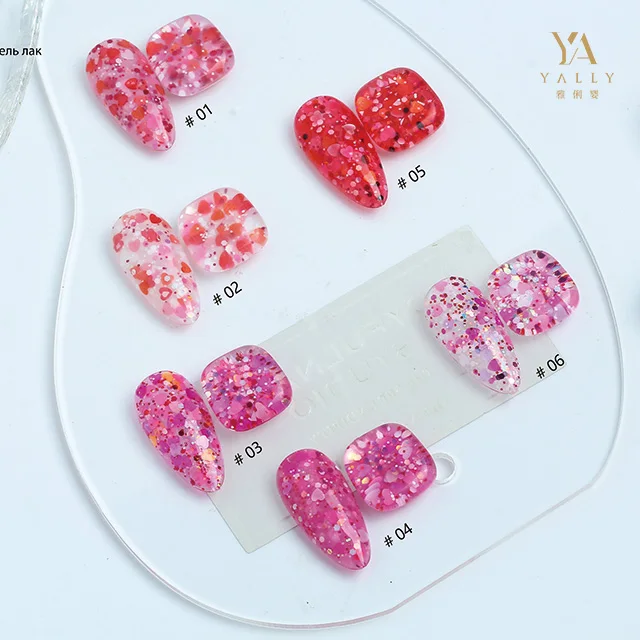 Hot Pink Berry Color UV Gel Polish Sweet Heart Flake Glitter UV Gel Soak Off Nails Beauty Salon Supplier with Low Factory Price