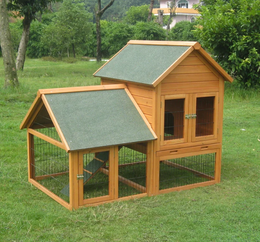Outdoor Large Rabbit Hutch Wooden Bunny Wire Cage With Pull Out Tray
