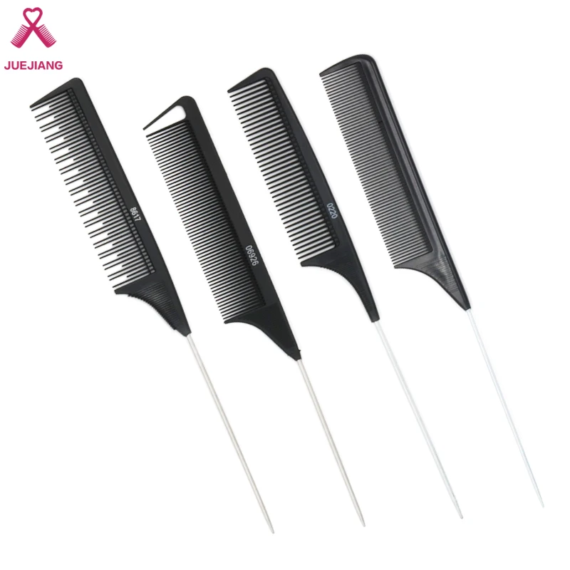 Custom Logo Plastic Barber Hairdressing Hair Cutting Parting Comb Professional Salon Carbon Comb Rat Pin Tail Comb
