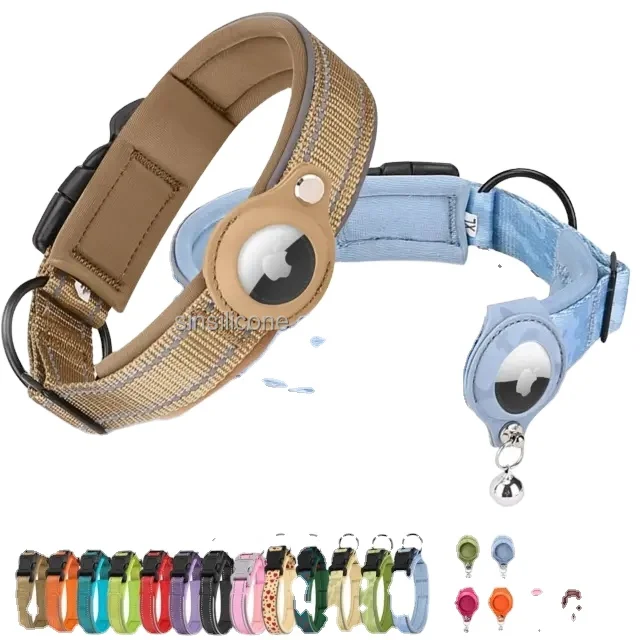 LINLI Multi Color Pet Collar Anti-Lost Air Tag GPS Tracker Soft Silicone Cover AirTag Light Up Dog Collar For Dogs Cats