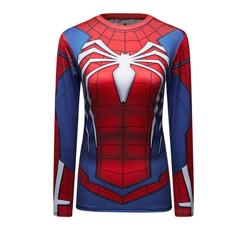 Full printing superhero workout clothes women compression t shirts