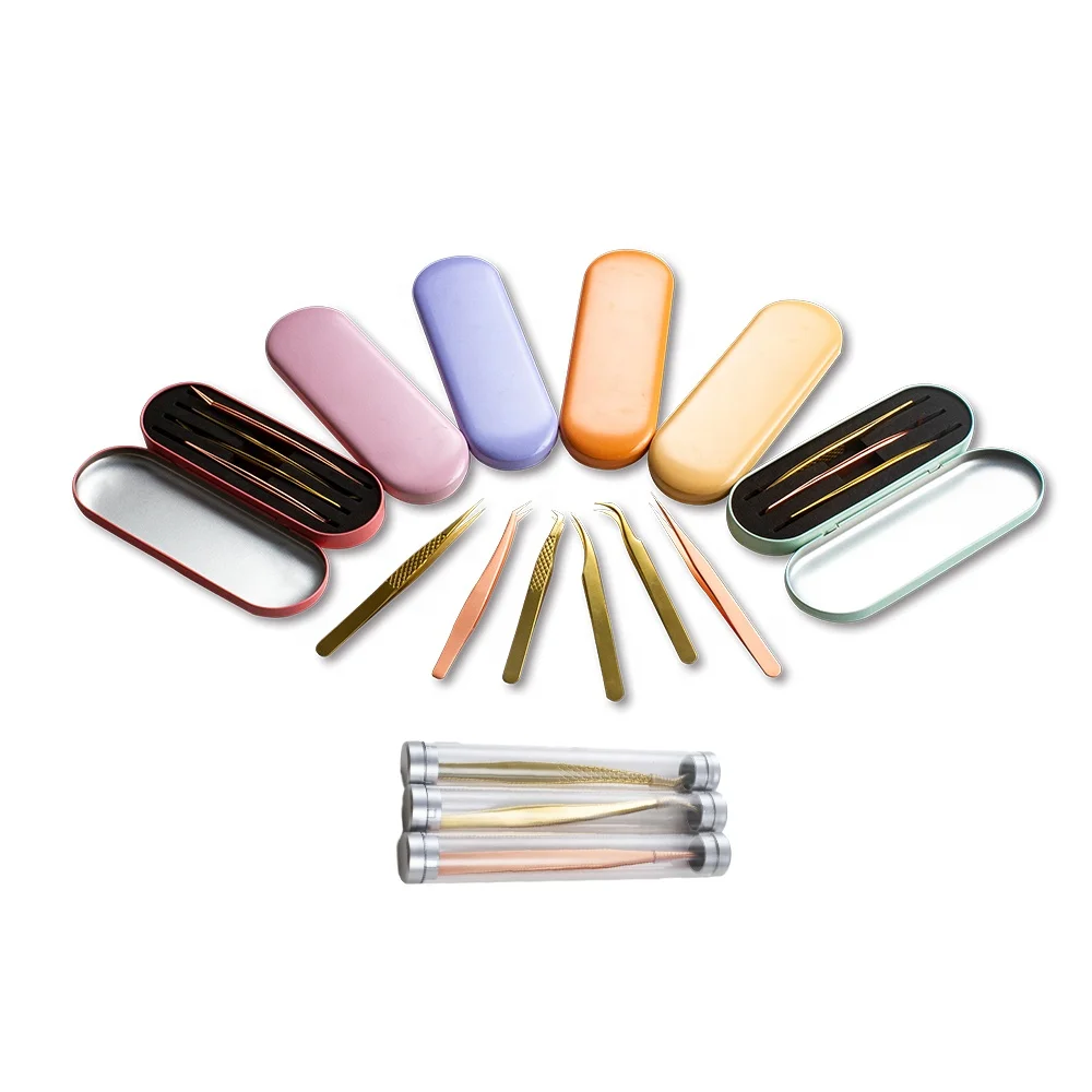 private label plastic tubes eyelash extension applicator professional tweezers kits with case
