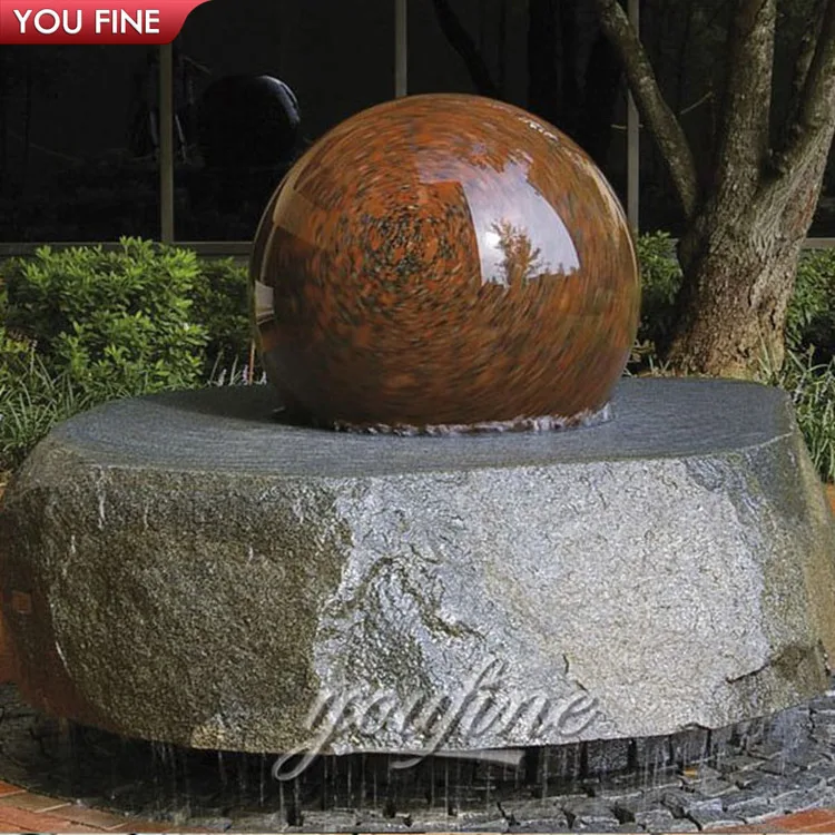 Outdoor Hand Carved Natural Stone Red Marble Garden Ball Water Fountain