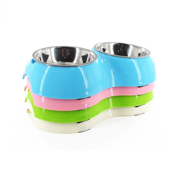 Super Thick Non Slip Stainless Steel Dual Bowl Candy Color Dog Bowl for Small and Medium-sized Dog and Cat