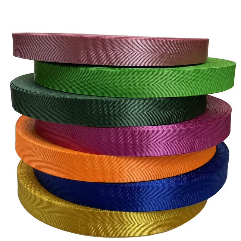 Eco-friendly Herringbone Webbing 1 Inch 1.25 Inch 1.5 Inch 3/4 Inch Black 100% Nylon Custom Logo Webbing