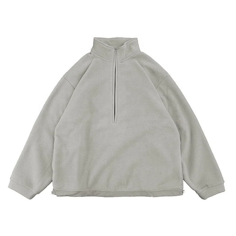 Custom High Quality Men Streetwear Half Zip Up Hoodies Polar Fleece Men Pullover Jacket