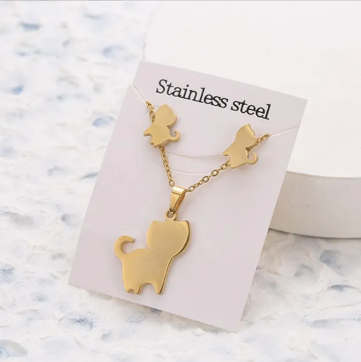 Butterfly Unicorn Flower Earring Necklace Set Stainless Steel Women Collar Chain Necklace with Earrings Sets