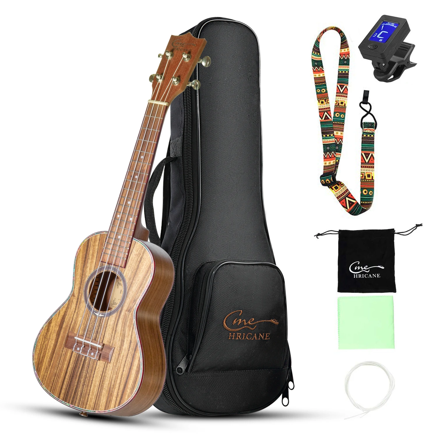 Hricane Concert Ukulele 23 Inch Black Professional Hawaiian Ukuleles for Beginners with Gig Bag Strings