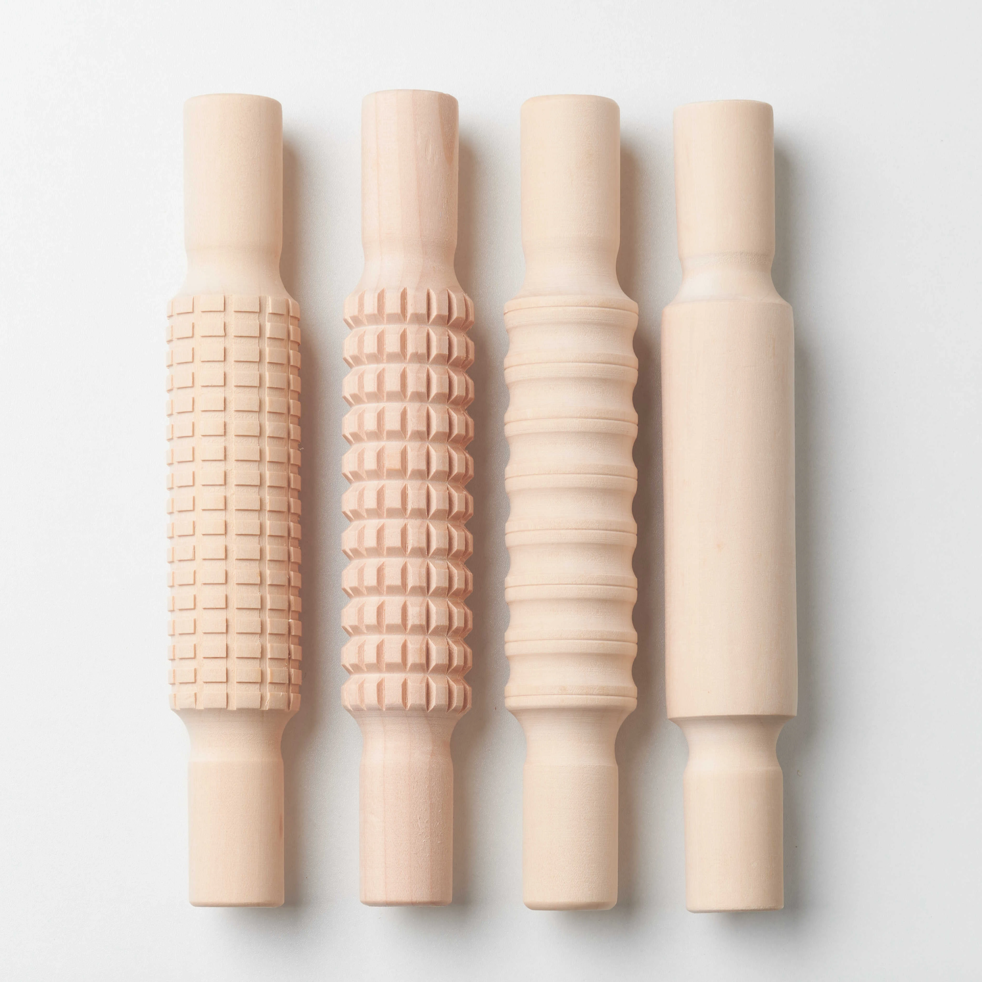 Wooden Embossed Rolling Pin Set Play Dough Roller Wood Kids Mini Playdough Rolling Pin