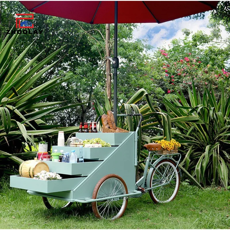 Outdoor Sunshade Dining Cart Shopping Mall Food And Snack Flower Shop Float Bar Beer Wrought Iron Market Stall Cart