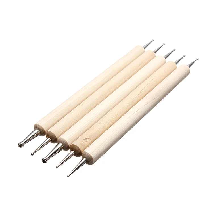 Manicure Painting Kit Design DIY Tools 2 Way Wood Dotting Pen Marbleizing Tool Nail Art Dot Doting Tool Set Nail Brush