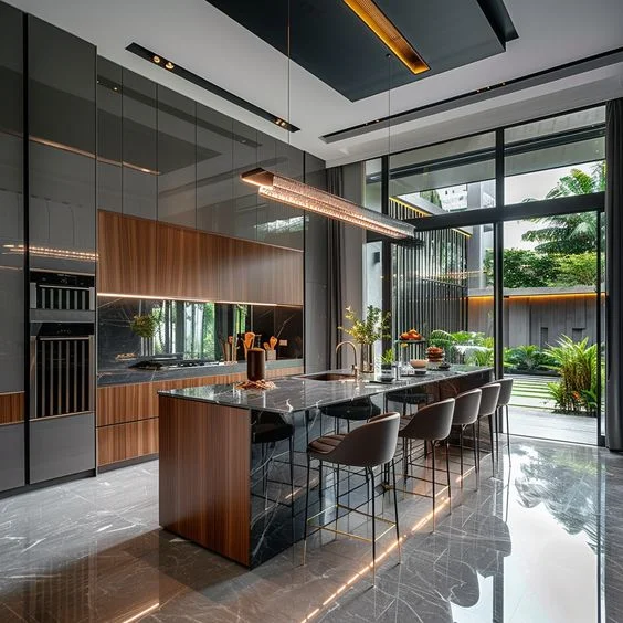 Vermonhouzz Customized design MDF lacquer handle less complete kitchen cabinet with island overhang bar