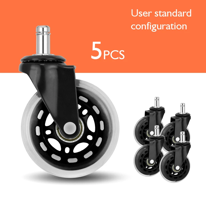 3 Inch Office Chair Caster Wheels Industrial Heavy Duty Furniture Transparent PU Caster Wheels Double Balls Swivel Castor