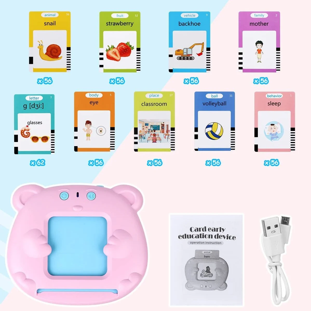 Bear English Language Kids Flash Cards 224 Words Educational Toys Reading Machine Talking Flash Cards Learning Toys