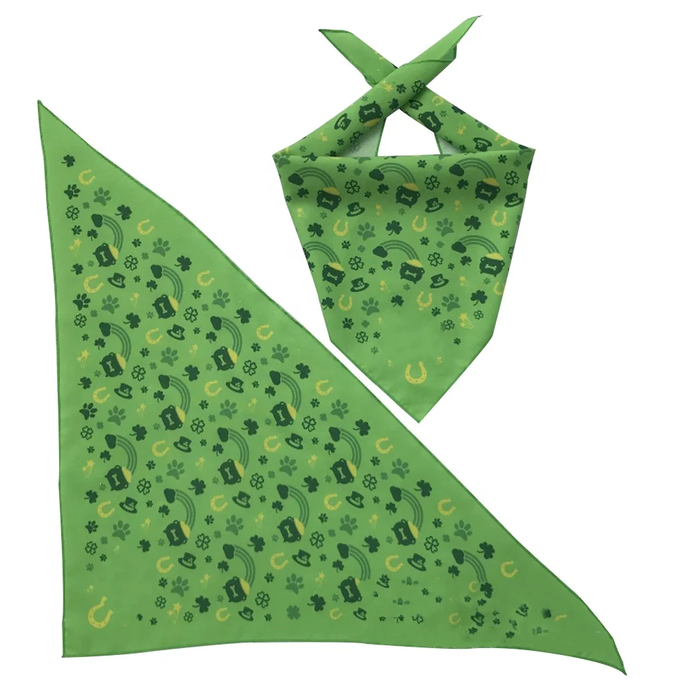 Wholesale cute lovely custom printed logo floral green pet soft cotton triangular dog bandana