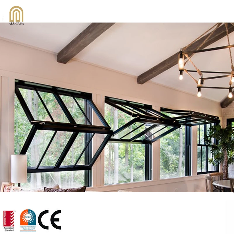 Alucasa Wholesale Commercial Black Vertical Bi-folding Windows Fold Up Double Glass Aluminum Push Up Folding Windows