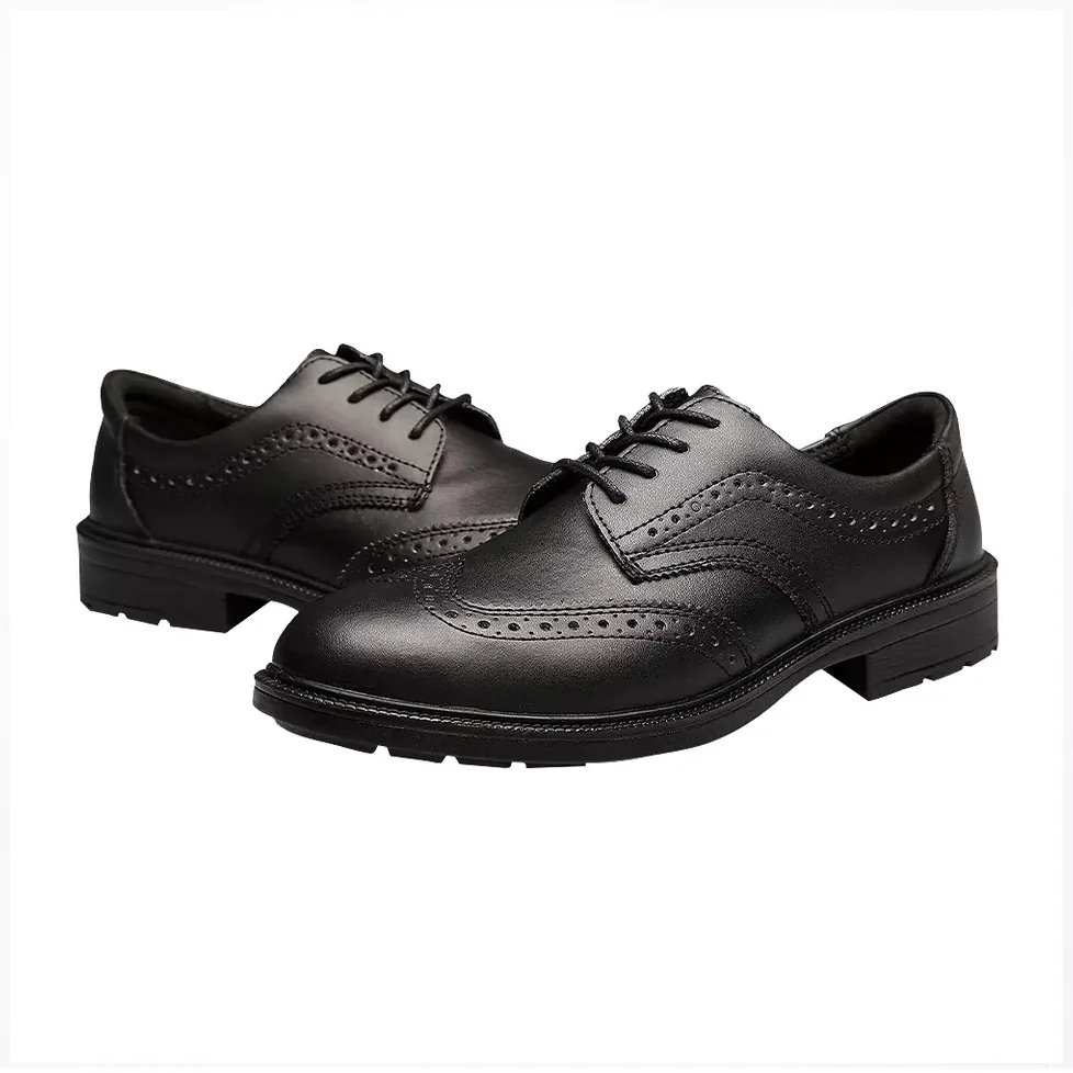 Breathable Anti-slip Black Executive Men Steel Toe Genuine Leather Light Weight Safety Shoes