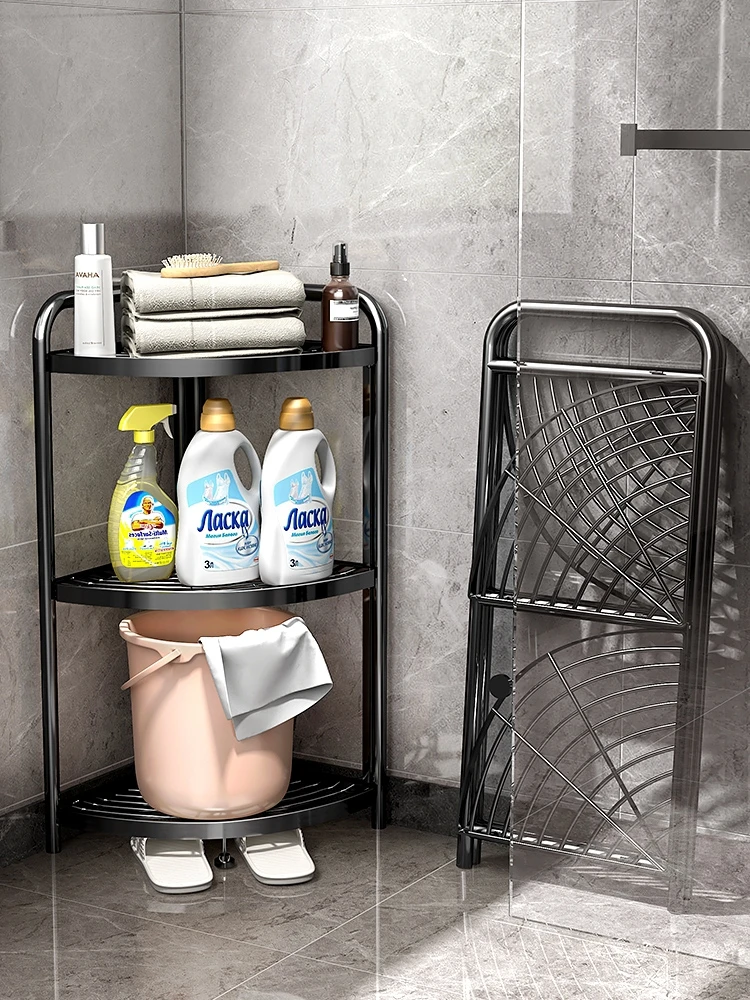 Right Angle storage shelf bathroom free installation of floor type multi-bathroom organizer living room storage corner shelf