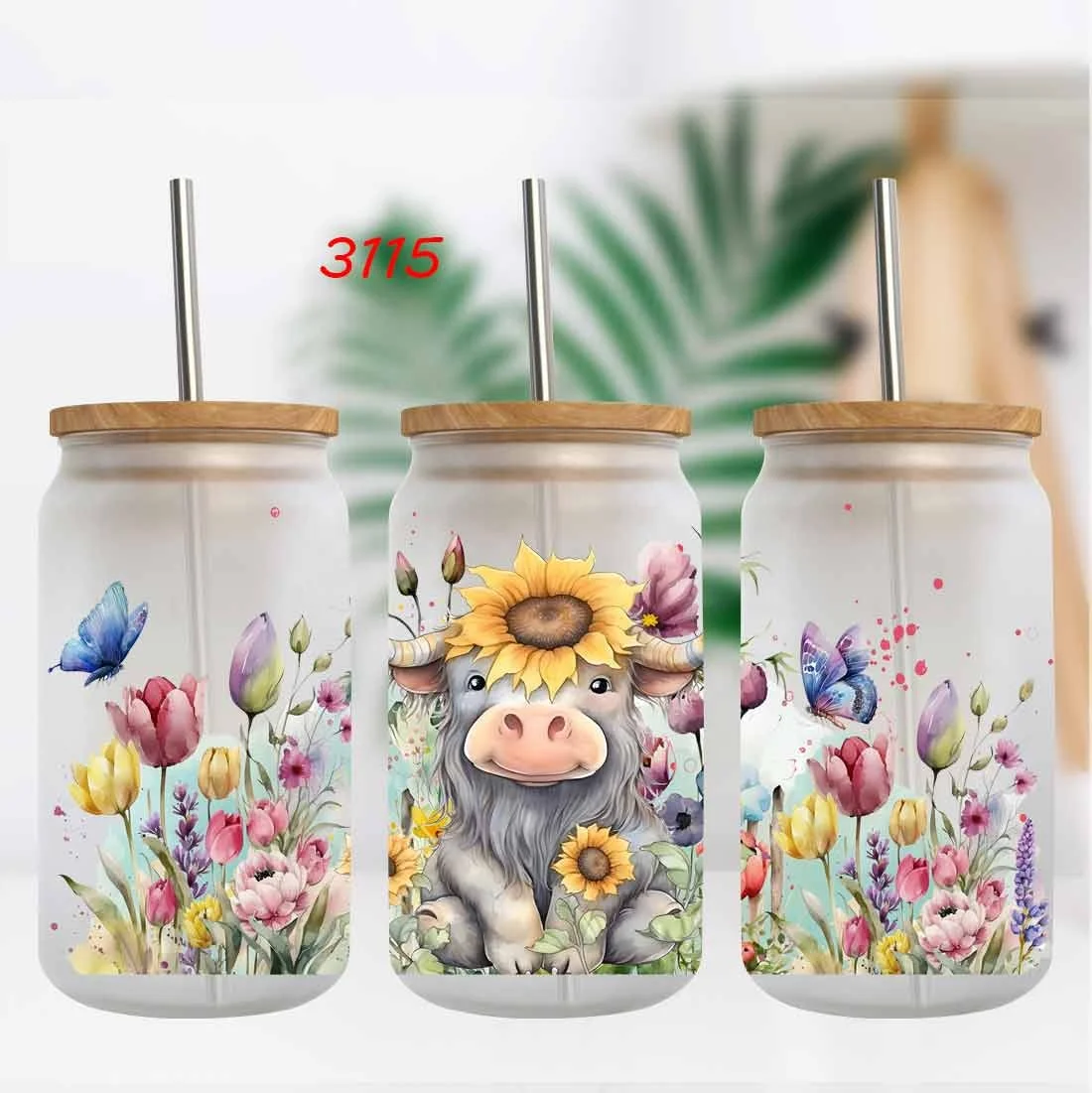 Highland Cows Designs Uv DTF Cup Wrap Transfers for Libbey Glass Cups Tumblers Can
