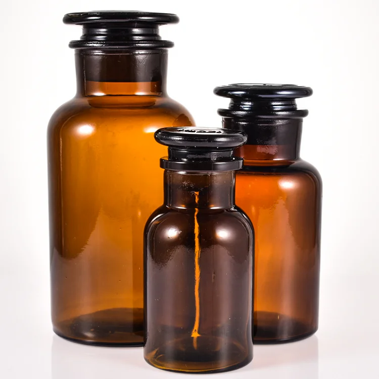 Vintage Style 125ml 250ml 500ml Wide Mouth Laboratory glassware Apothecary Glass Jar with Seal Cap