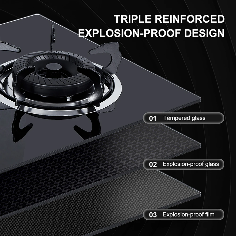 Kitchen Cookware Tempered Glass Gas Stove 2 Burner Built-In Household 3.8 KW Cooktop