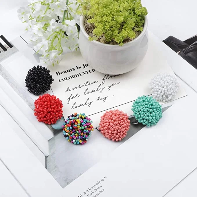 Wowei Bohemian Handmade Solid Color Colorful Seed Bead Ball Earrings Shaped Handmade Beaded Women Fashion Jewelry
