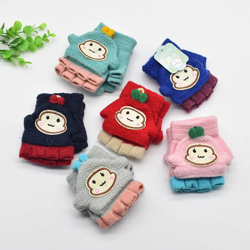 Детские зимние вязаные перчатки без пальцев, Детские Зимние перчатки без пальцев для мальчиков и девочек